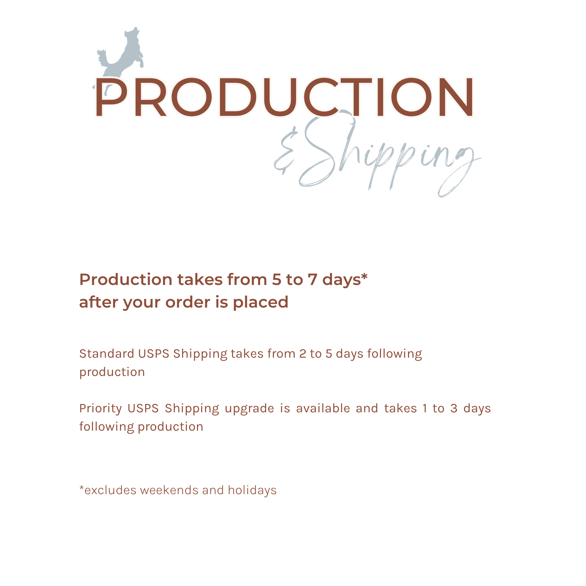 a white poster with the words production shipping