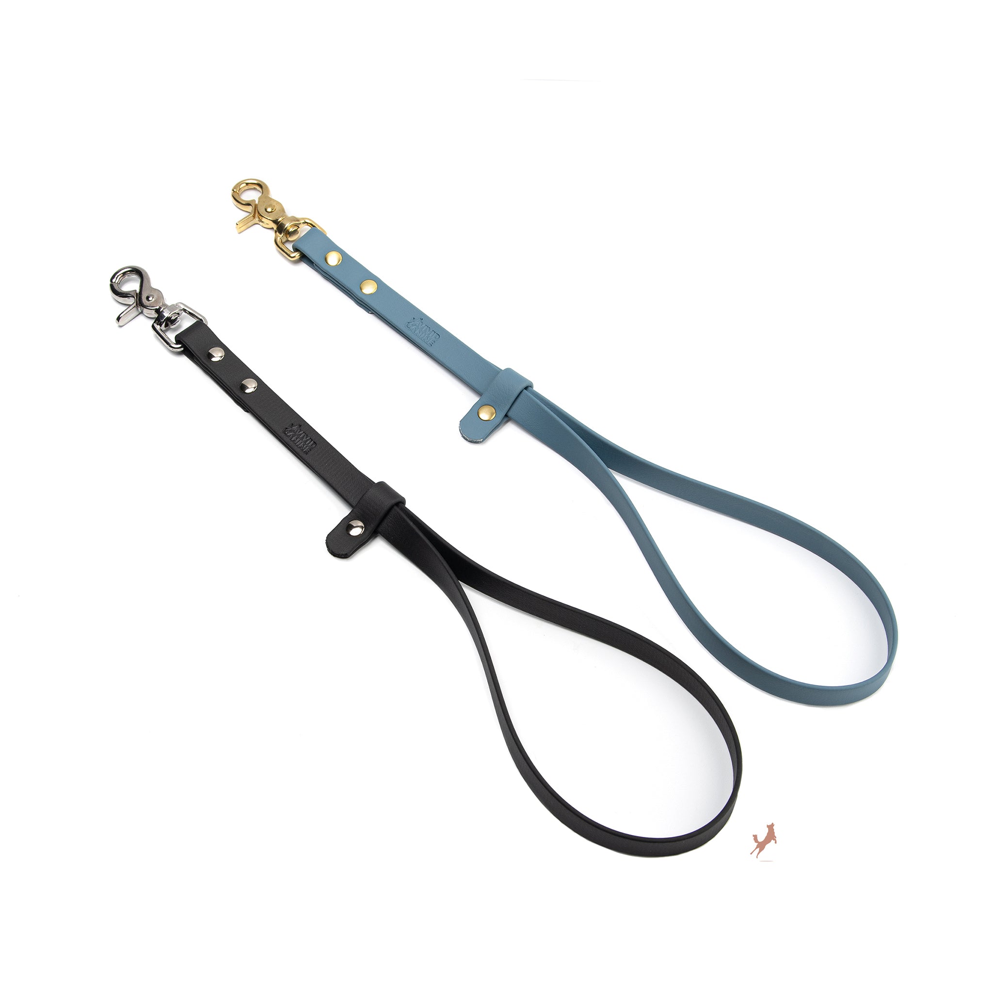 Multiple BioThane grooming loops displaying color and hardware options