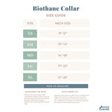 Vivid Canine BioThane® buckle dog collar size chart - XS to XL measurements