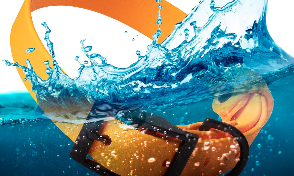 Tangerine BioThane® buckle dog collar dropped into water with a splash