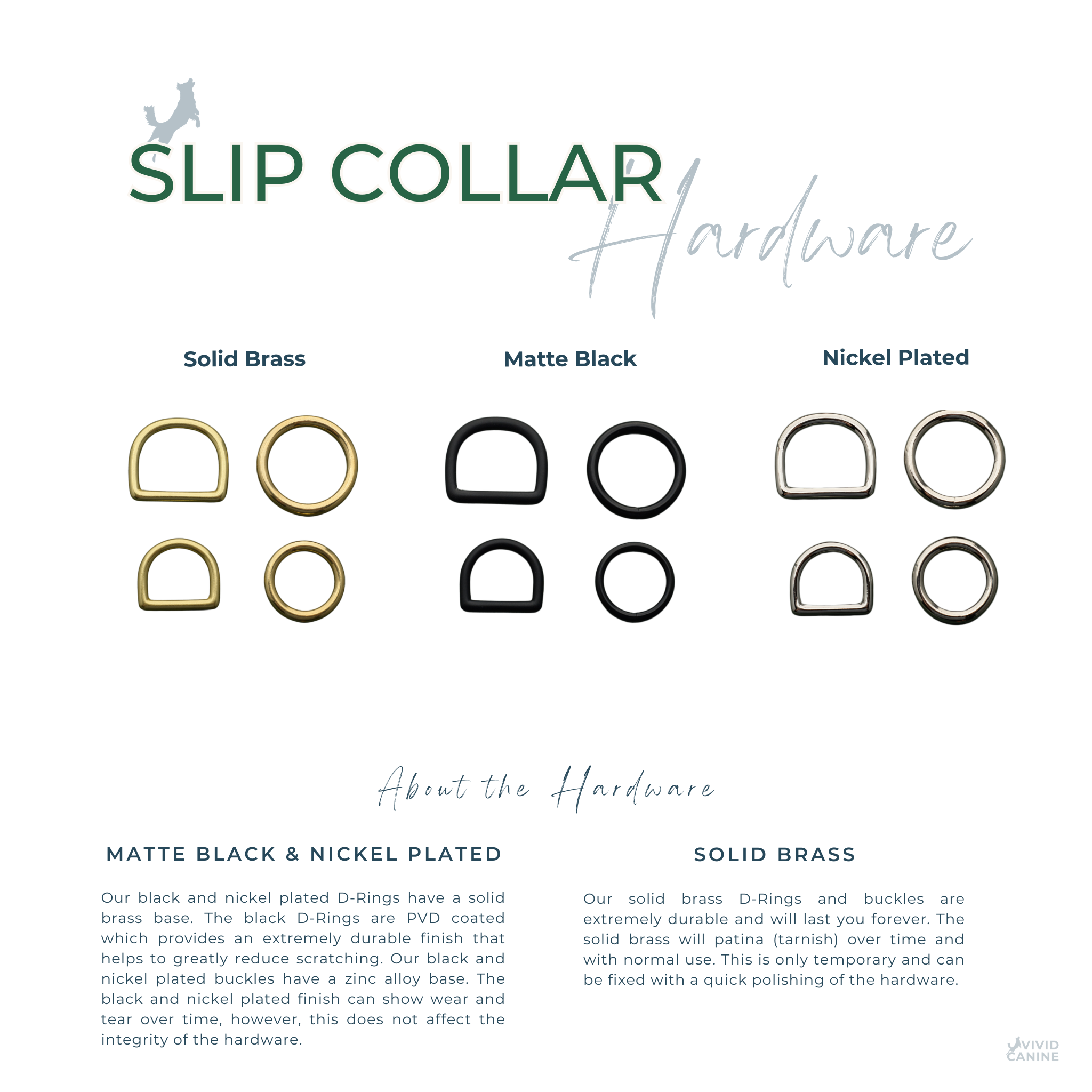 Vivid Canine BioThane® color chart showing all available color options for BioThane® Gear