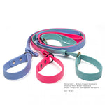 BioThane waterproof slip dog leash with nickel-plate, matte black and brass hardware options showing colors of each