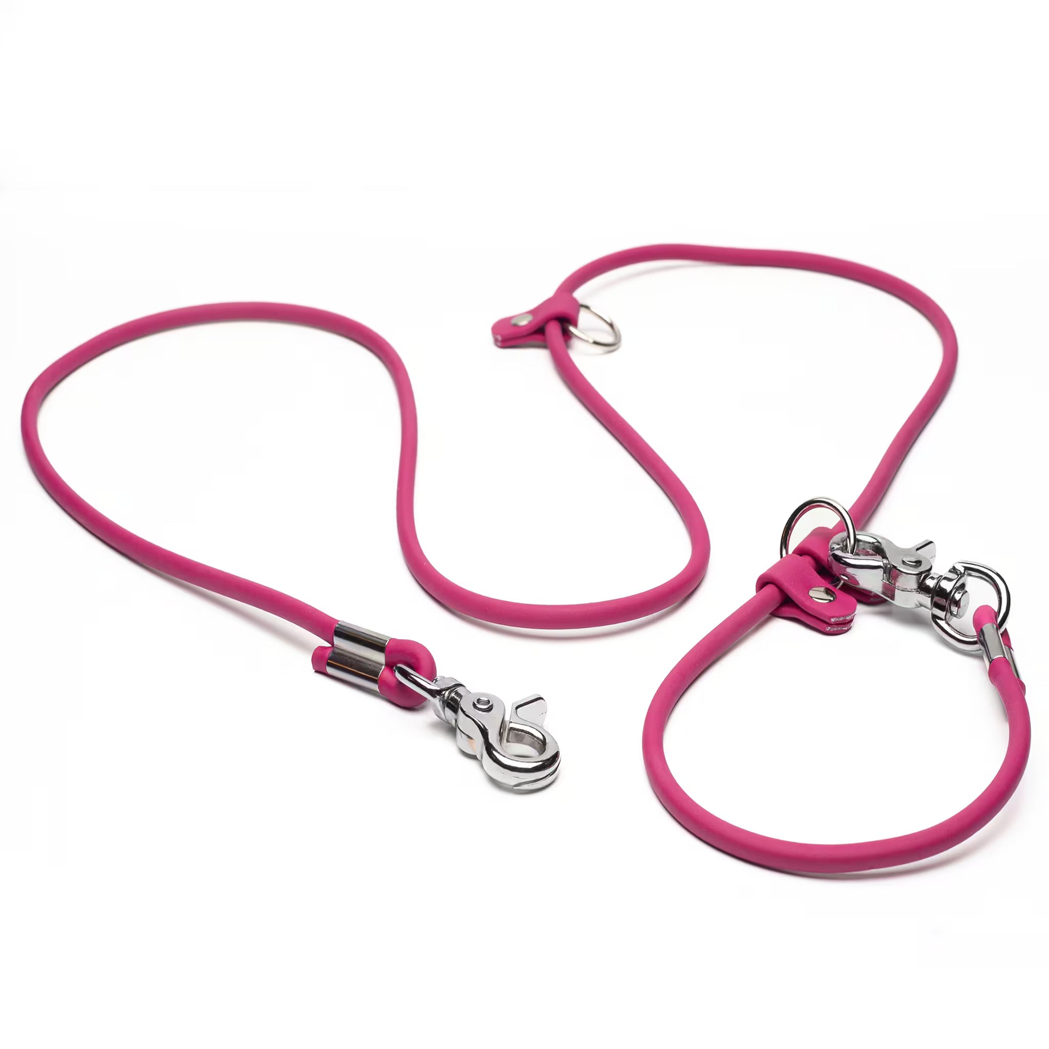 Waterproof BioThane rolled hands-free dog leash in Magenta