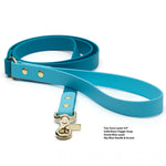 BioThane® waterproof two-tone dog leash in sky blue and ocean blue by Vivid Canine