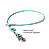 BioThane® slip-style grooming loop detail shot with text overlay — professional dog grooming gear