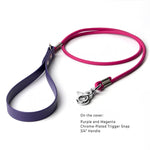 Waterproof rolled BioThane leash in purple and magenta with chrome plated trigger snap detail