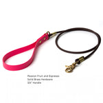 Lightweight rolled dog leash with comfortable BioThane handle with brass hardware