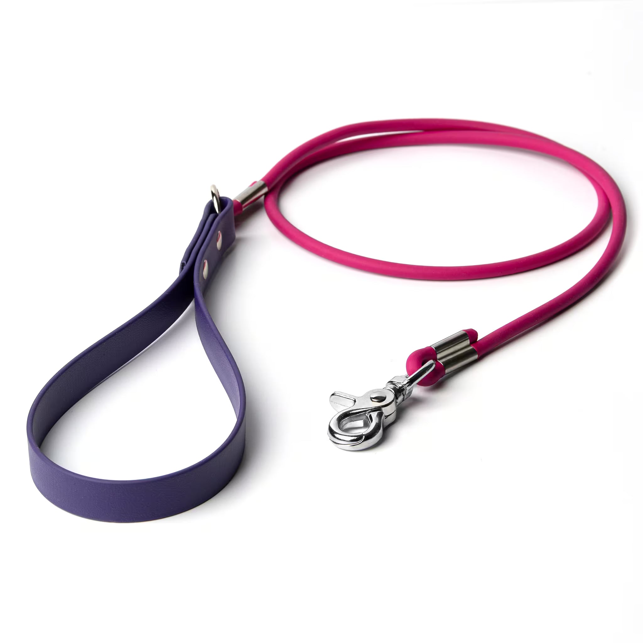 BioThane rolled dog leash with standard handle in purple and magenta