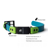 Two-tone Ocean Blue and Lime fi-compatible dog collar with a black buckle. The collar is 1 inch wide and features accent pieces and a strap keeper in lime green. The primary color is ocean blue.