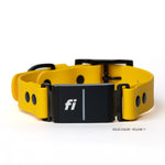Yellow BioThane® Fi Series 3/3+ inline collar showing Fi device attachment — flat lay — Vivid Canine