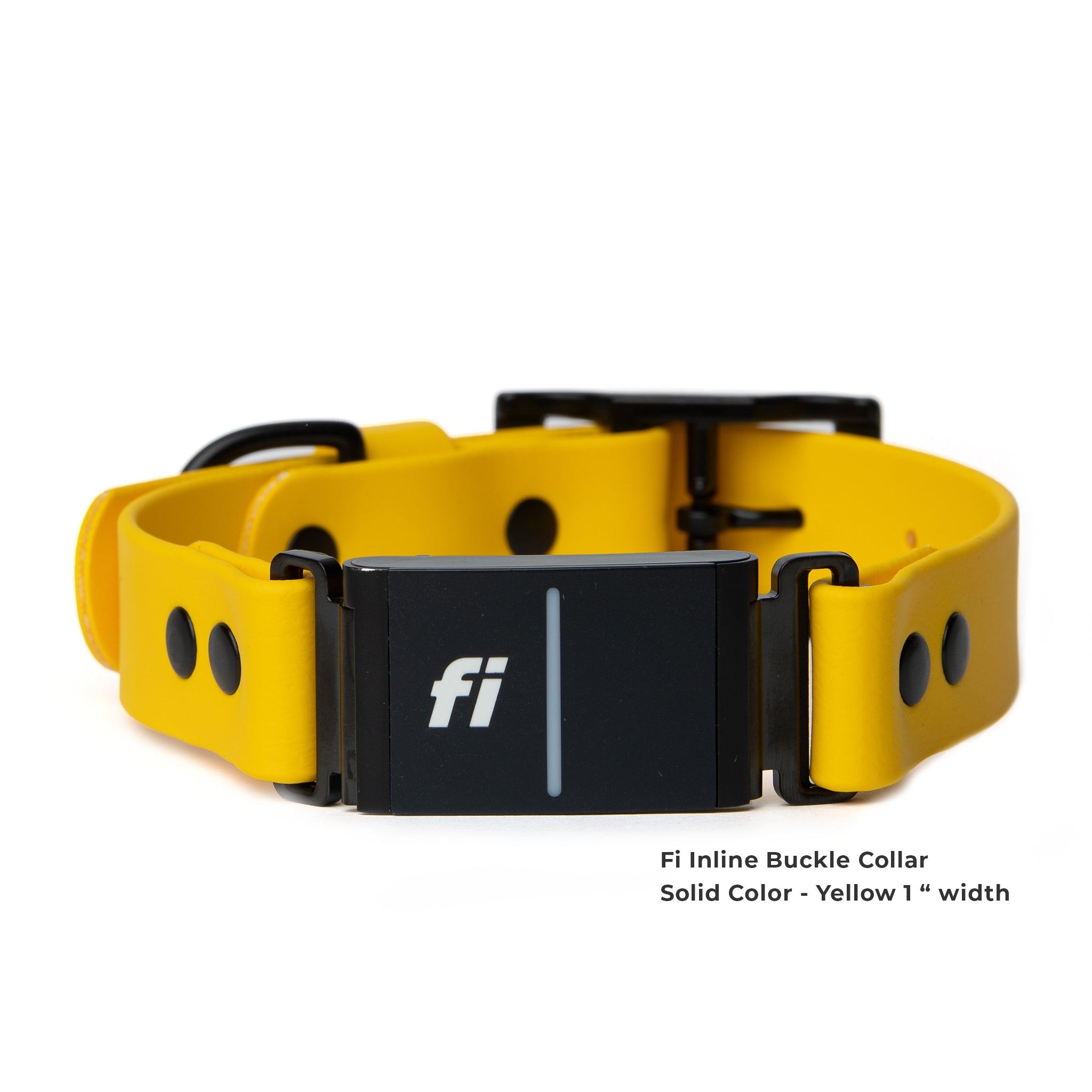Yellow BioThane® Fi Series 3/3+ inline collar showing Fi device attachment - Vivid Canine