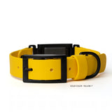 Yellow BioThane® Fi Series 3/3+ inline collar in 1" width showing buckle hardware — flat lay — Vivid Canine