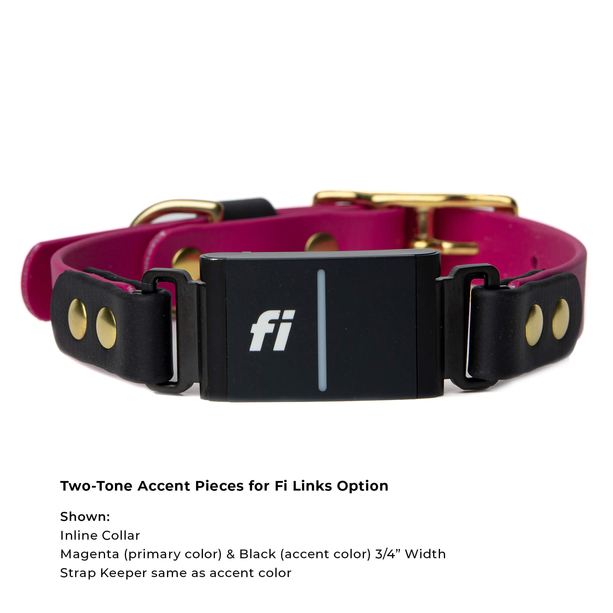 Magenta and black BioThane® Fi Series 3/3+ inline collar showing Fi device attachment - Vivid Canine
