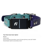 Dusty turquoise and purple two-tone BioThane® Fi Series 3/3+ inline collar showing Fi device attachment - Vivid Canine