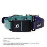 Dusty turquoise and purple two-tone BioThane® Fi Series 3/3+ inline collar showing Fi device attachment - Vivid Canine
