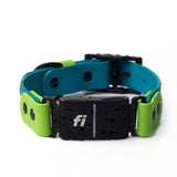 Fi Series 3 inline buckle collar in ocean blue and lime green BioThane® — waterproof dog collar with integrated Fi GPS module