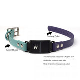 Two-tone Dusty Turquoise fi-compatible dog collar with a nickel-plated buckle. The collar is 3/4 inch wide and features a strap keeper in dusty turquoise. 