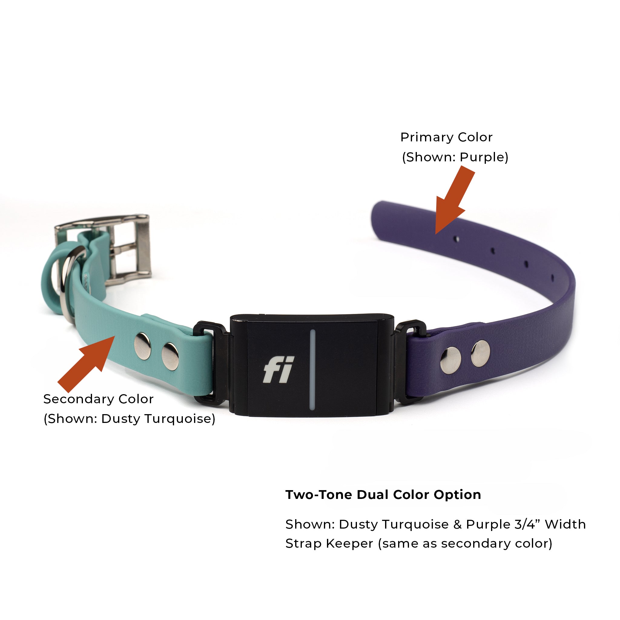 Two-tone Dusty Turquoise fi-compatible dog collar with a nickel-plated buckle. The collar is 3/4 inch wide and features a strap keeper in dusty turquoise.
