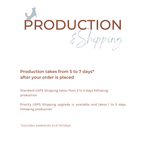 a white poster with the words production shipping