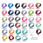 Vivid Canine BioThane® color chart showing all available color options for BioThane® Gear