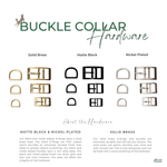 Vivid Canine BioThane® buckle dog collar hardware options - brass, black, and nickel-plated buckles