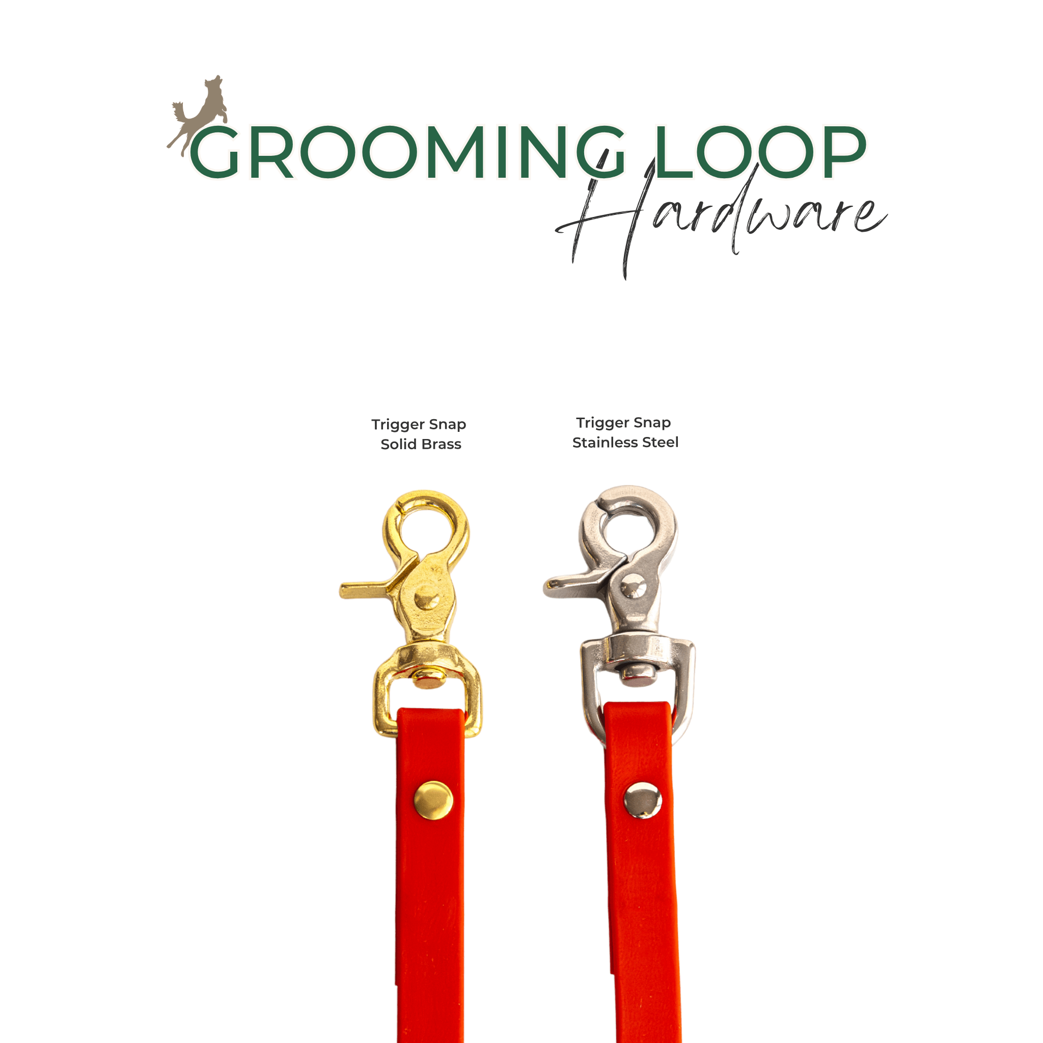 two different types of dog leashes, one made of brass and the other made of stainless steel.