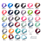 Vivid Canine BioThane® color chart showing all available color options for BioThane® Gear