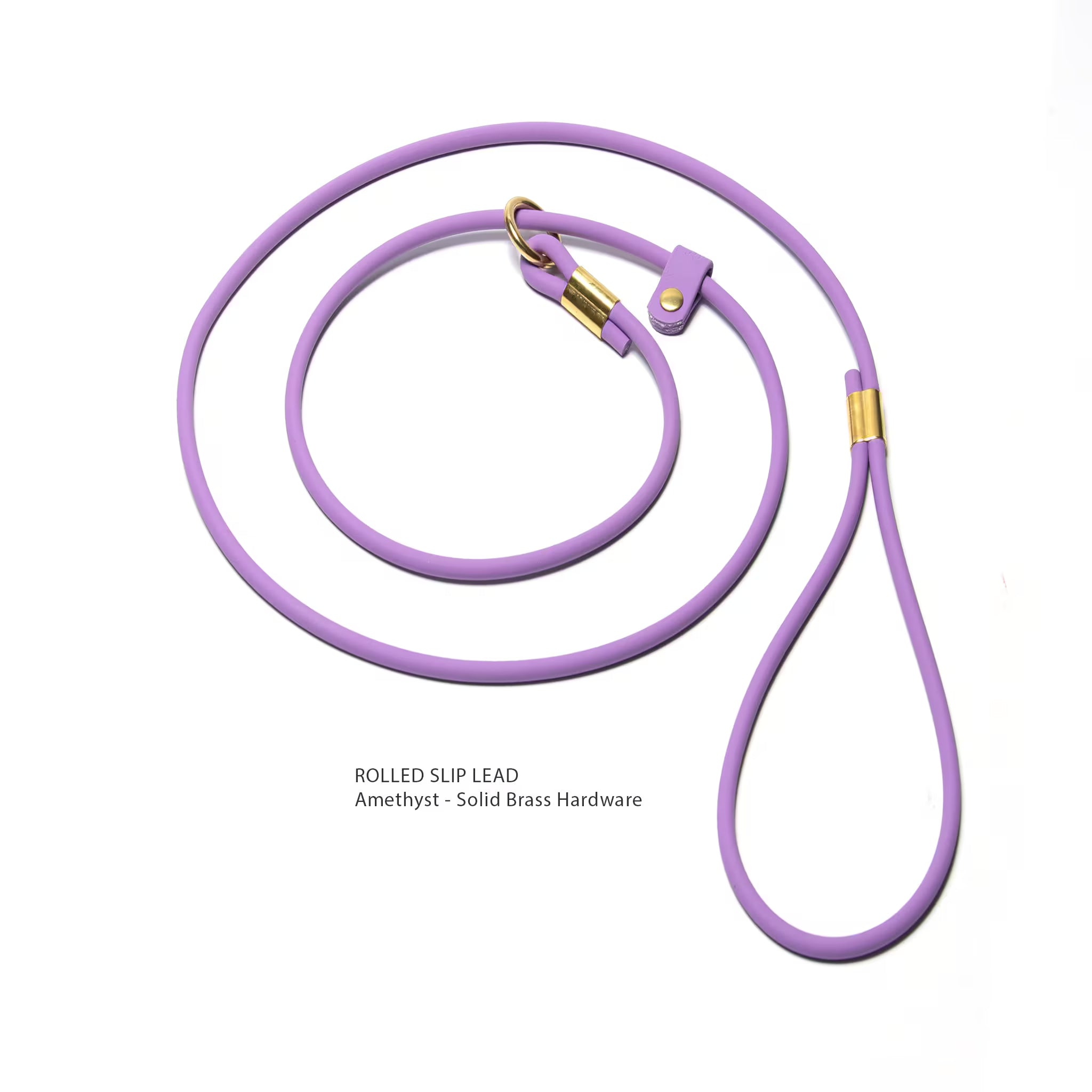 Waterproof BioThane rolled slip lead in lilac with brass hardware