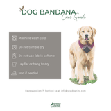 The image is a care guide for a dog bandana, providing instructions on how to properly care for the bandana.