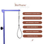 BioThane® slip-style grooming loop with product feature callouts — waterproof and easy to clean