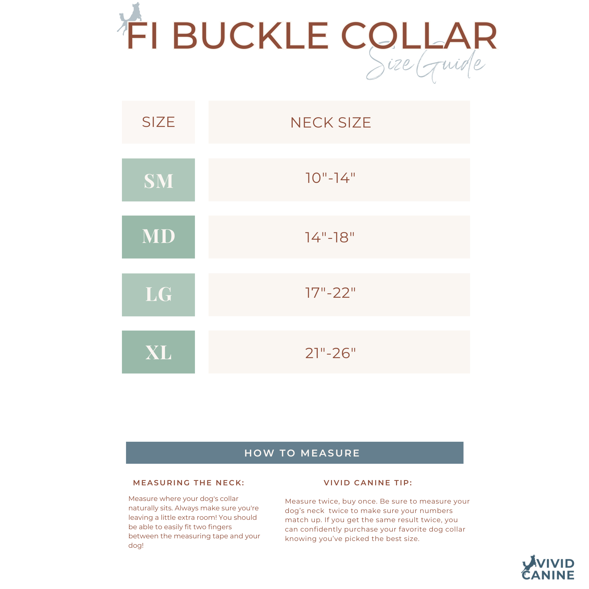 BioThane buckle collar size guide