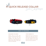 Fi Quick Release Collar size comparison chart and Vivid Canine branding.