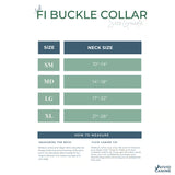 Size guide for FI Buckle Collar with neck size measurements.