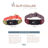 Two dog slip collars with size comparison and measurement guide on a white background.