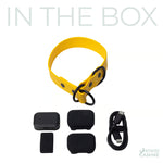 Yellow slip collar with accessories on a white background, featuring 'In the Box' text.