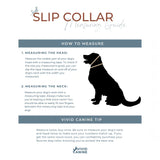 Slip collar measuring guide with text and a silhouette of a dog on a white background