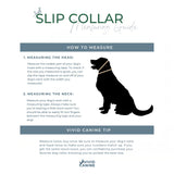 Slip collar measuring guide for dogs with text and a silhouette of a dog wearing a collar.