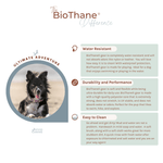 BioThane comparison chart for BioThane® Gear showing waterproof, easy to clean, and odor-resistant benefits — Vivid Canine