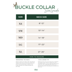 Biothane buckle dog collar size guide infographic