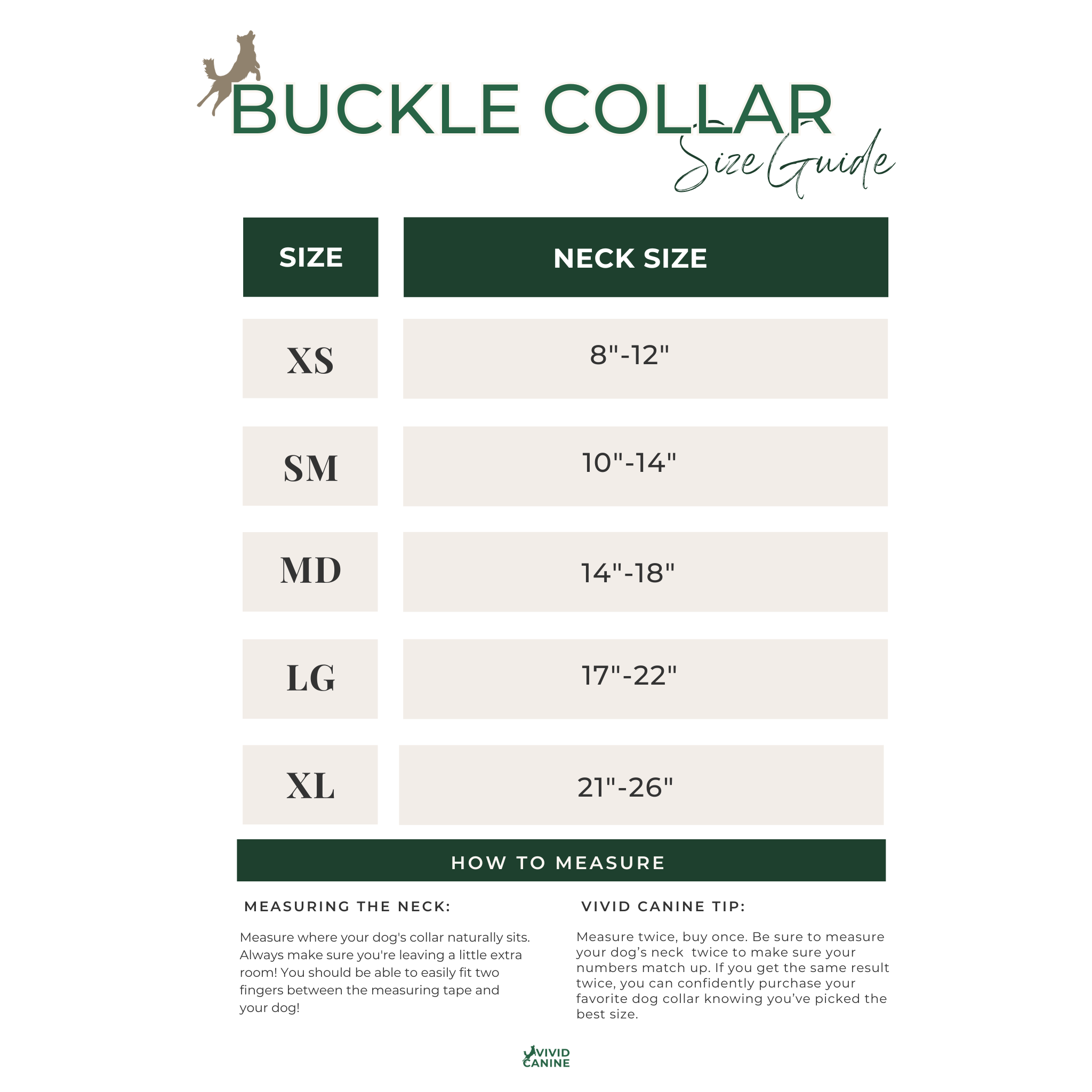 Biothane buckle dog collar size guide infographic