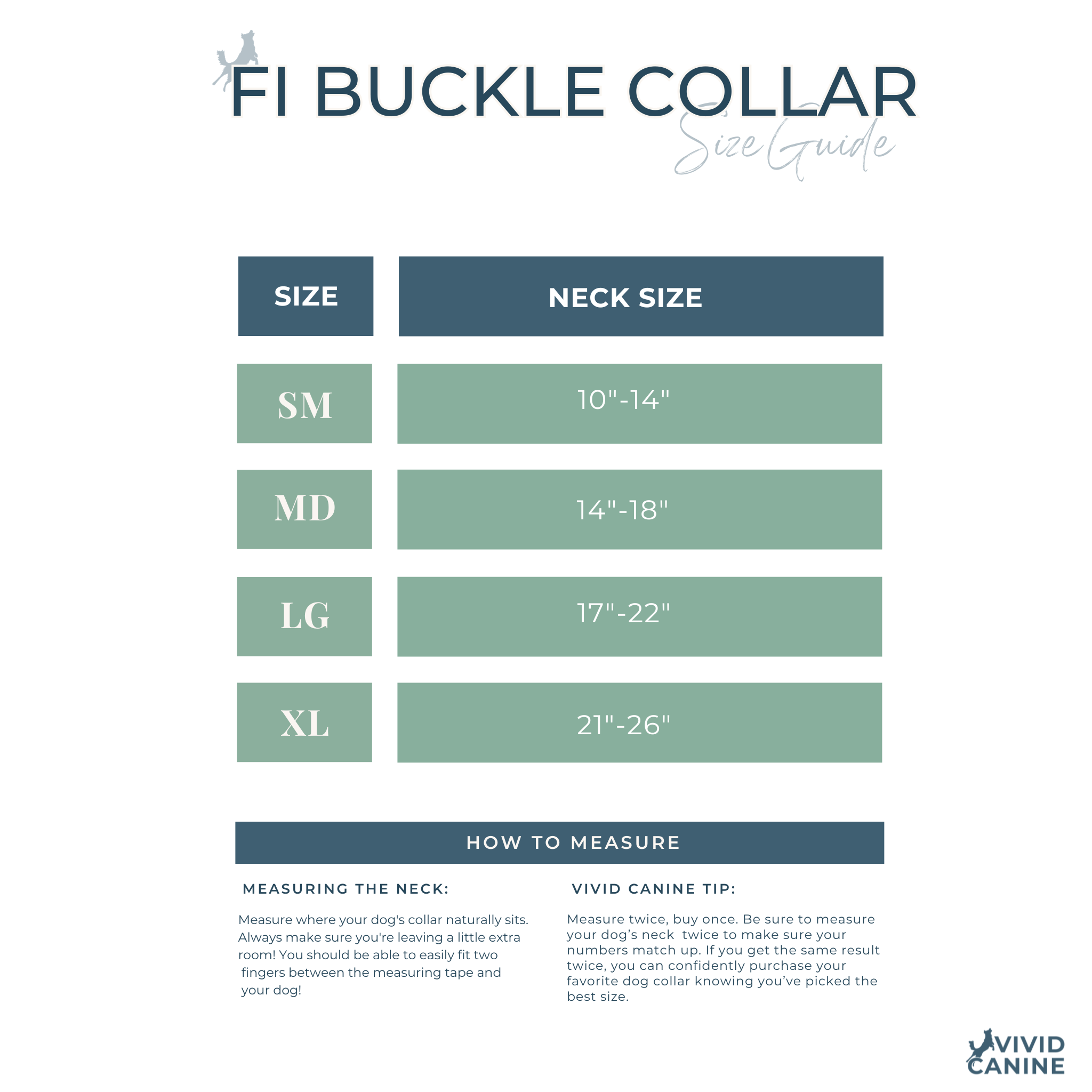 BioThane Fi buckle collar size guide chart