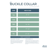 Size guide for FI Buckle Collar with neck size measurements.