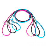 Set of 3 BioThane rolled slip leads with silver hardware in magenta, black, and sky blue