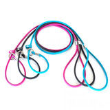 Set of 3 BioThane rolled slip leads with silver hardware in magenta, black, and sky blue