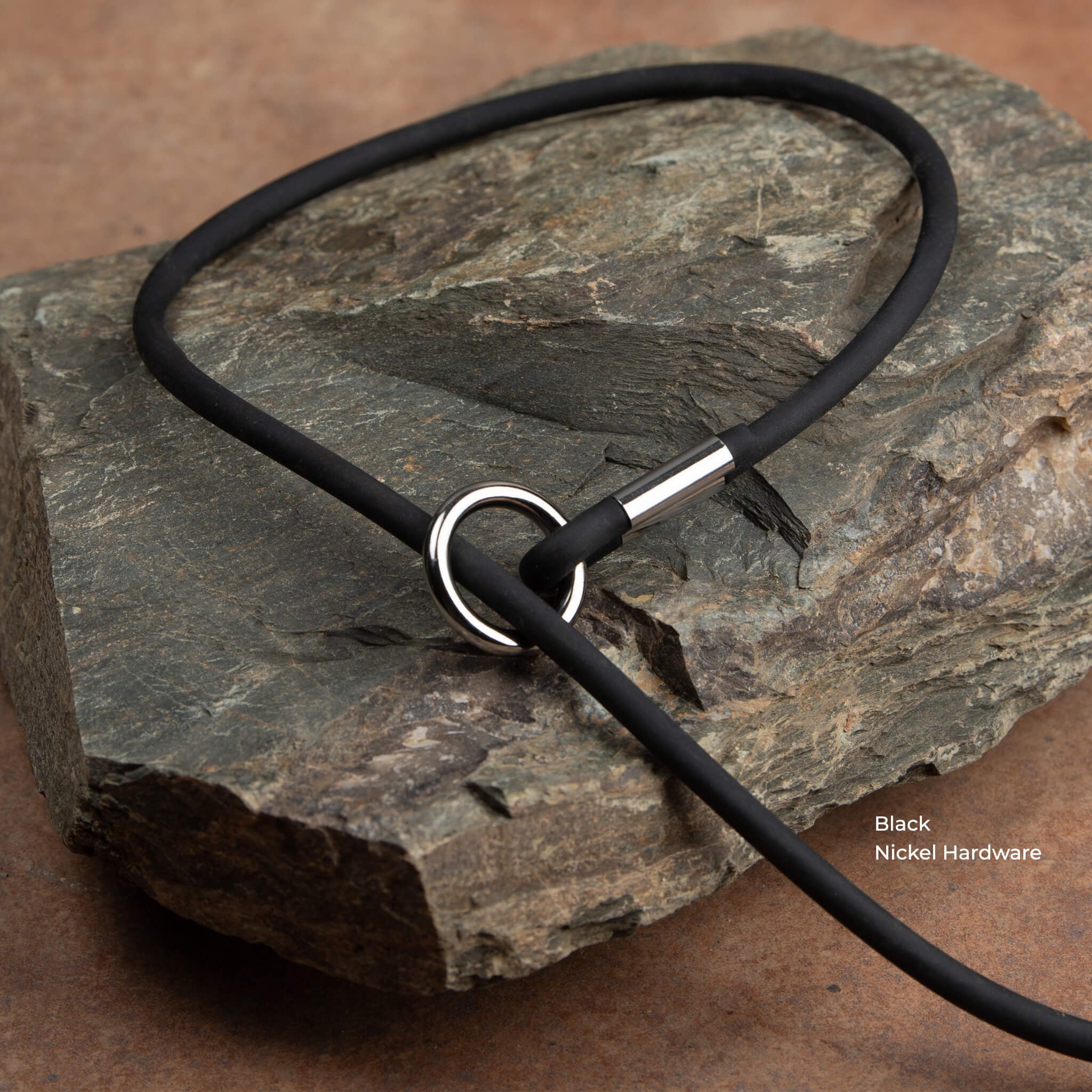 Rolled BioThane® slip lead in black with nickel hardware, waterproof design by Vivid Canine