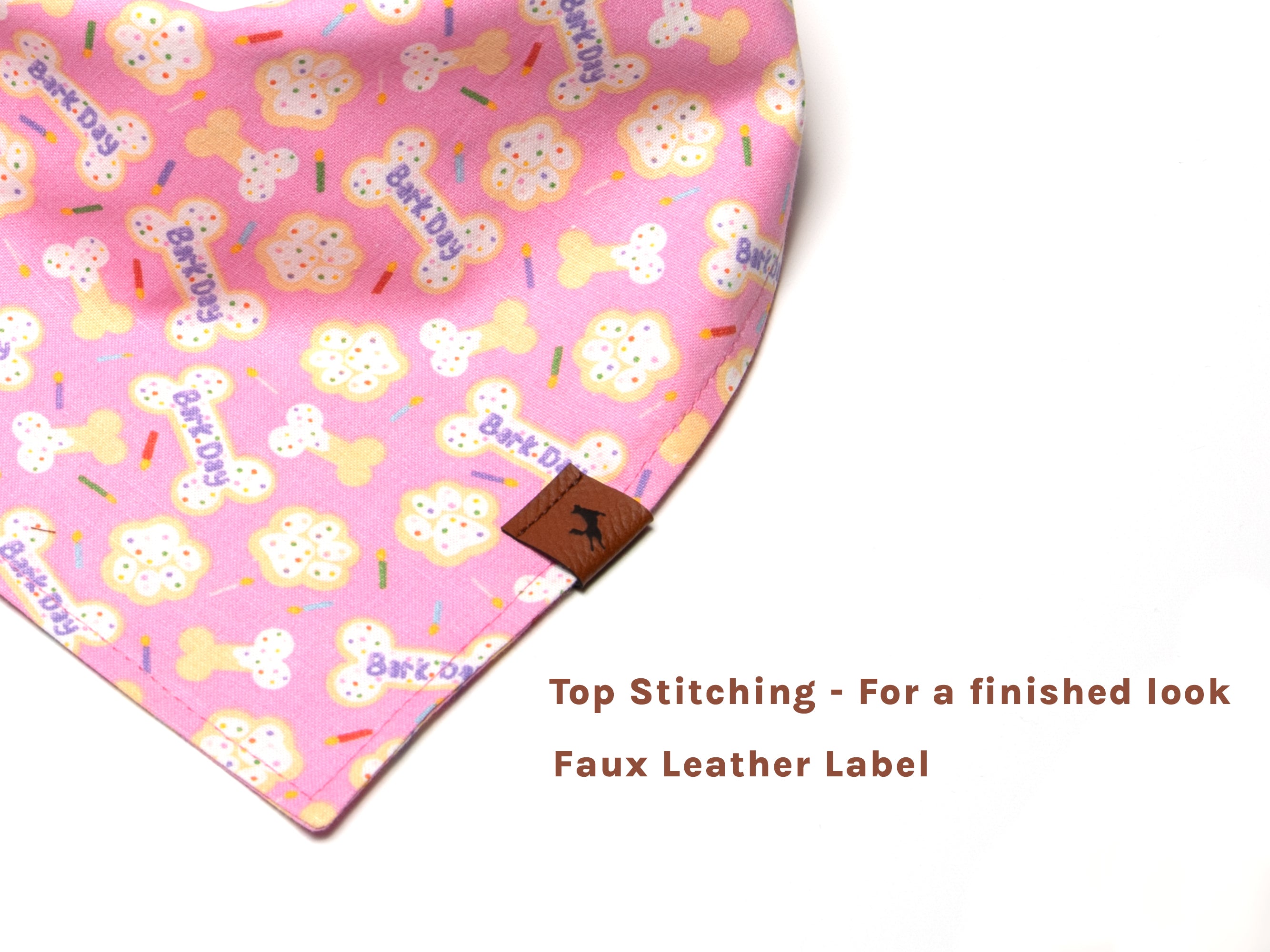 Vivid Canine Barkday Pink dog bandana with tie and snap closure