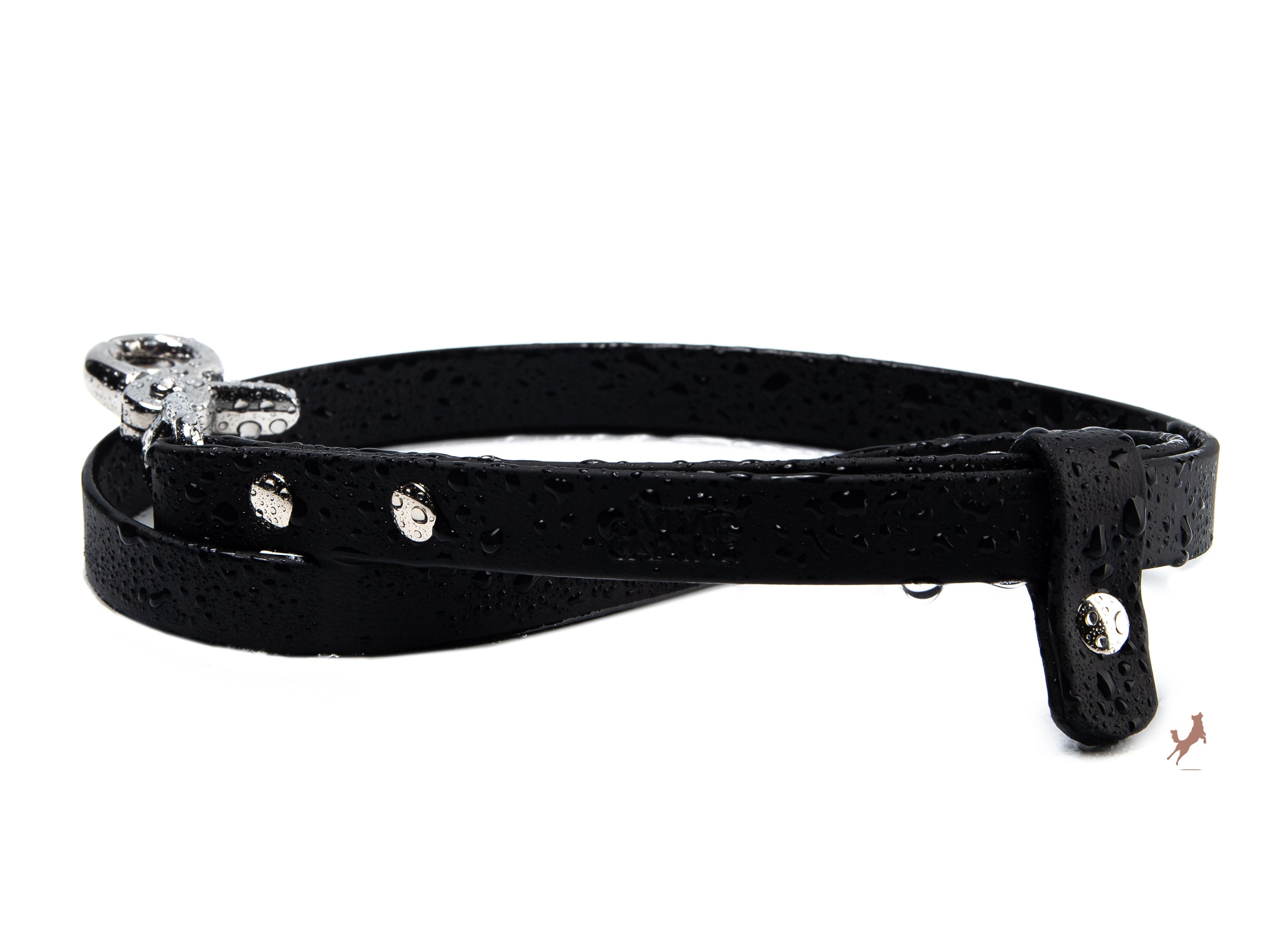 BioThane grooming loop hardware detail showing chrome trigger snap