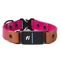 Waterproof BioThane FI collar in magenta and caramel