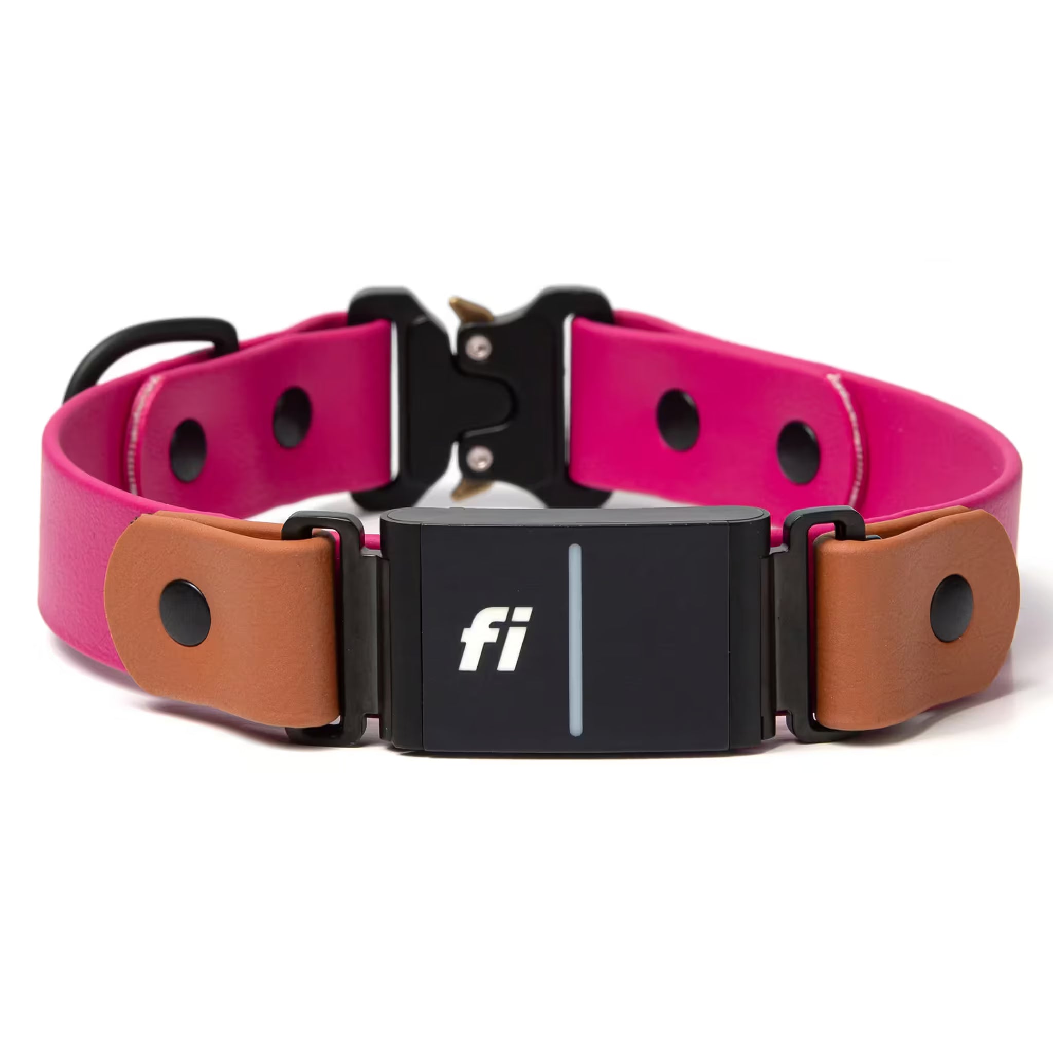 Fi Series 3 compatible BioThane waterproof dog collar with quick release buckle in magenta and caramel