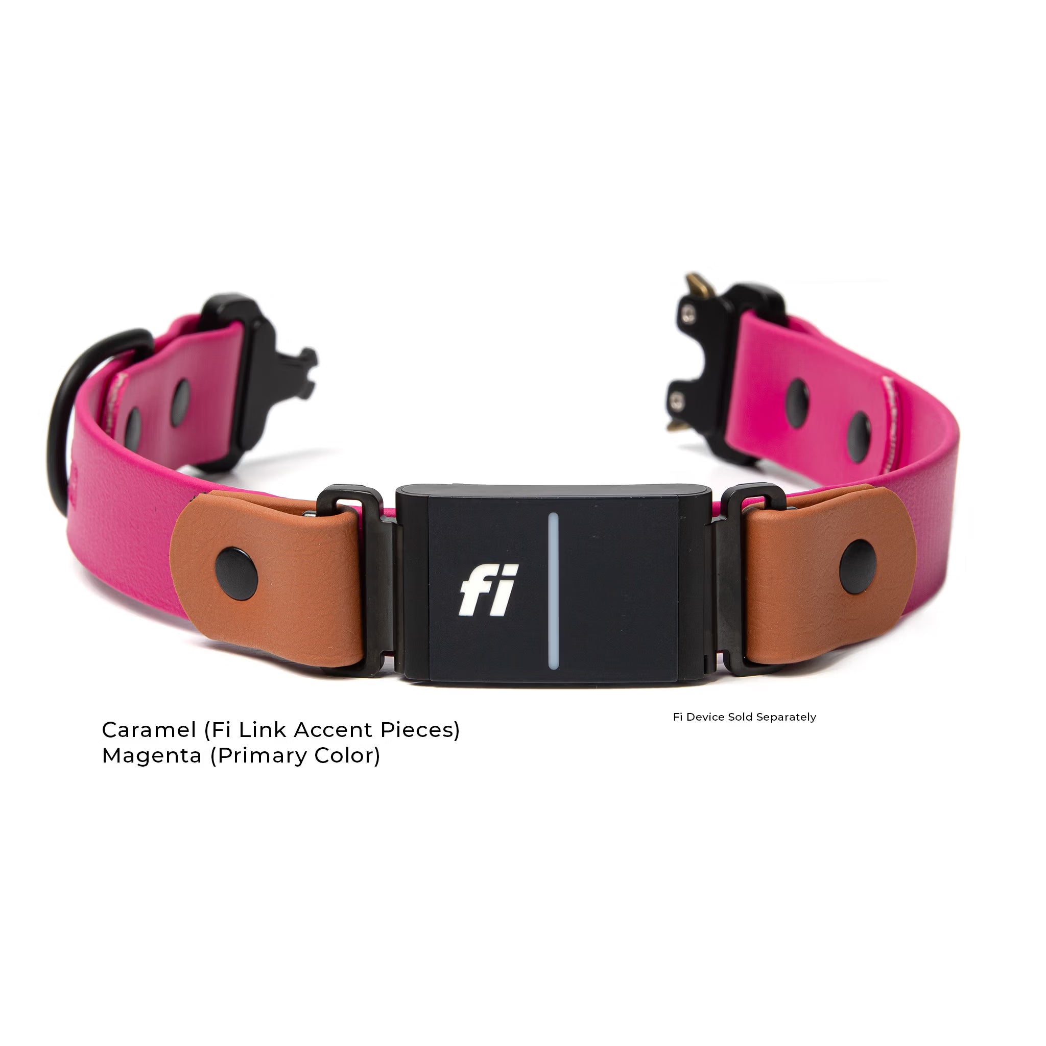 Waterproof BioThane FI collar in magenta and caramel